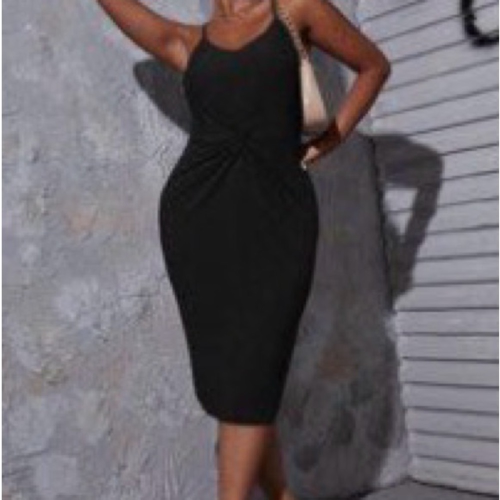 Elegant Black Knot-Front Dress